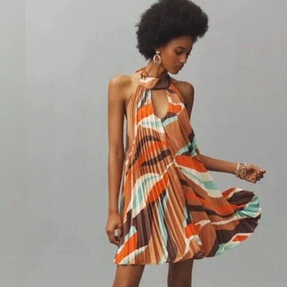 Anthropologie x HUTCH Halter Pleated Swing Mini Dress. L NWT - Picture 3 of 12